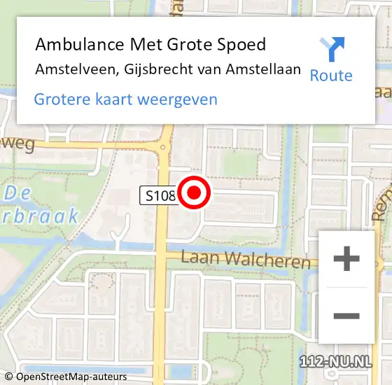 Locatie op kaart van de 112 melding: Ambulance Met Grote Spoed Naar Amstelveen, Gijsbrecht van Amstellaan op 12 januari 2022 17:26