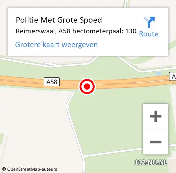 Locatie op kaart van de 112 melding: Politie Met Grote Spoed Naar Reimerswaal, A58 hectometerpaal: 130 op 12 januari 2022 17:34