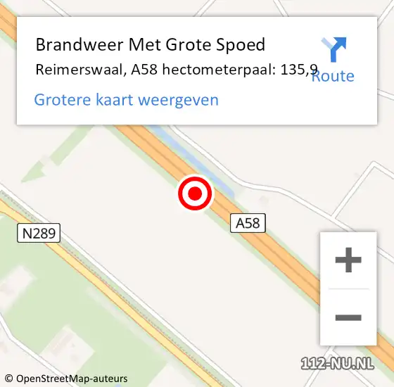 Locatie op kaart van de 112 melding: Brandweer Met Grote Spoed Naar Reimerswaal, A58 hectometerpaal: 135,9 op 12 januari 2022 17:34