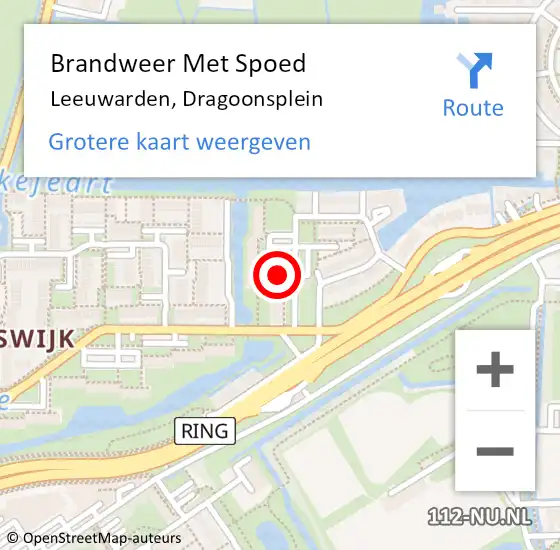 Locatie op kaart van de 112 melding: Brandweer Met Spoed Naar Leeuwarden, Dragoonsplein op 12 januari 2022 18:55