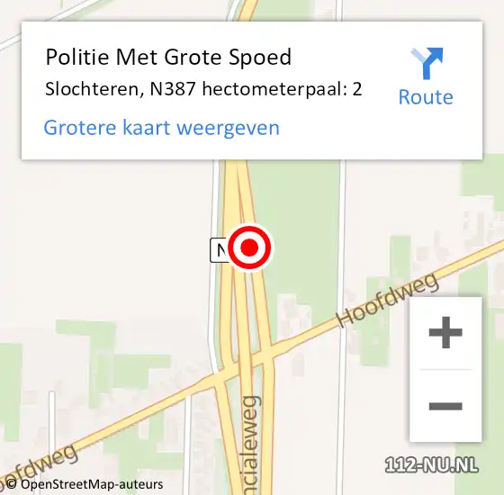 Locatie op kaart van de 112 melding: Politie Met Grote Spoed Naar Slochteren, N387 hectometerpaal: 2 op 12 januari 2022 20:25