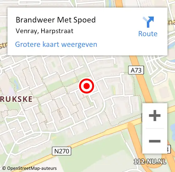 Locatie op kaart van de 112 melding: Brandweer Met Spoed Naar Venray, Harpstraat op 12 januari 2022 21:25