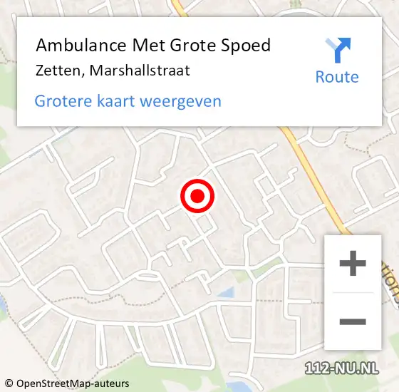 Locatie op kaart van de 112 melding: Ambulance Met Grote Spoed Naar Zetten, Marshallstraat op 12 januari 2022 22:17