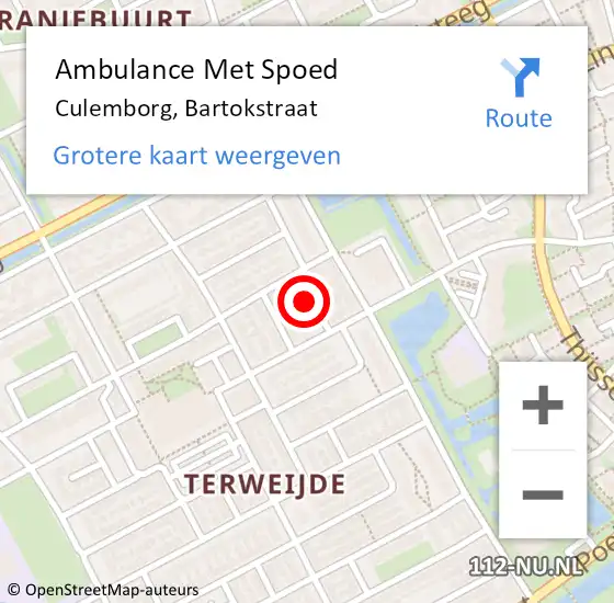 Locatie op kaart van de 112 melding: Ambulance Met Spoed Naar Culemborg, Bartokstraat op 12 januari 2022 23:03