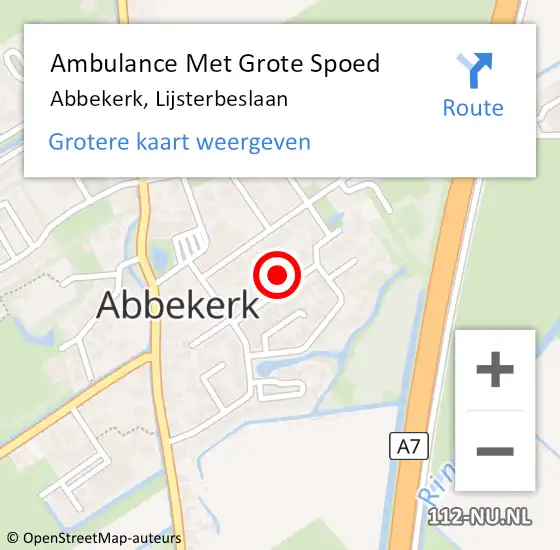 Locatie op kaart van de 112 melding: Ambulance Met Grote Spoed Naar Abbekerk, Lijsterbeslaan op 12 januari 2022 23:34