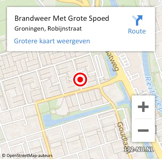 Locatie op kaart van de 112 melding: Brandweer Met Grote Spoed Naar Groningen, Robijnstraat op 13 januari 2022 00:19