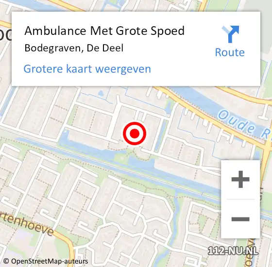 Locatie op kaart van de 112 melding: Ambulance Met Grote Spoed Naar Bodegraven, De Deel op 13 januari 2022 00:32