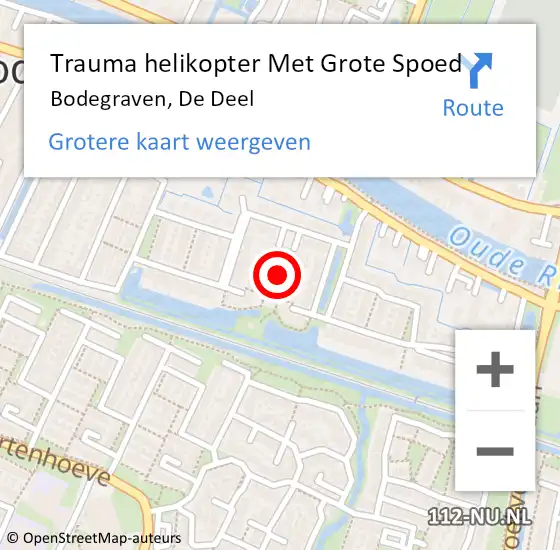 Locatie op kaart van de 112 melding: Trauma helikopter Met Grote Spoed Naar Bodegraven, De Deel op 13 januari 2022 00:33