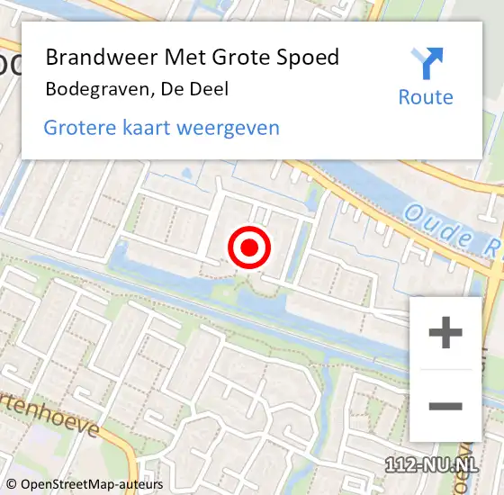 Locatie op kaart van de 112 melding: Brandweer Met Grote Spoed Naar Bodegraven, De Deel op 13 januari 2022 00:41