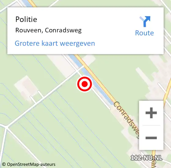 Locatie op kaart van de 112 melding: Politie Rouveen, Conradsweg op 13 januari 2022 01:48