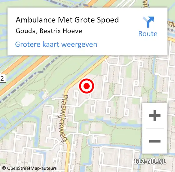 Locatie op kaart van de 112 melding: Ambulance Met Grote Spoed Naar Gouda, Beatrix Hoeve op 13 januari 2022 02:29