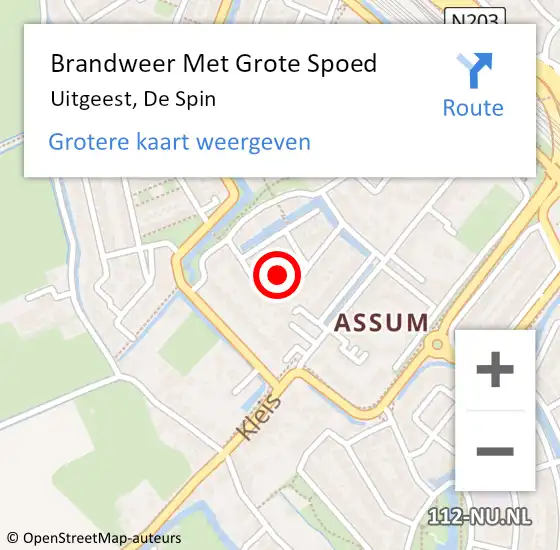 Locatie op kaart van de 112 melding: Brandweer Met Grote Spoed Naar Uitgeest, De Spin op 13 januari 2022 03:44