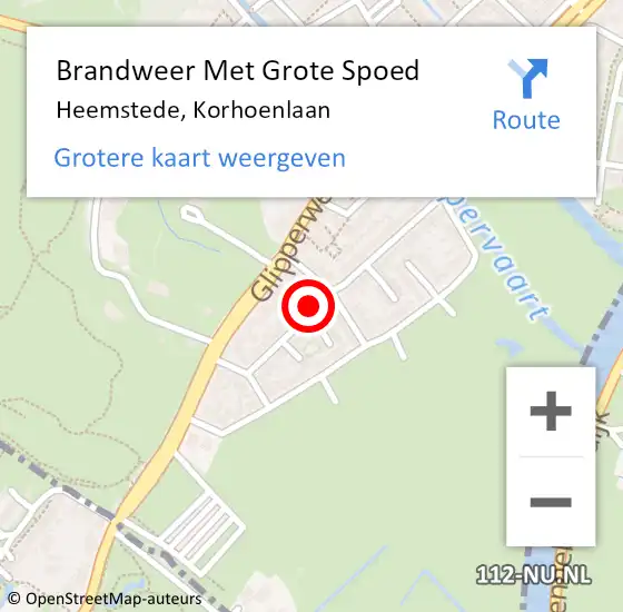 Locatie op kaart van de 112 melding: Brandweer Met Grote Spoed Naar Heemstede, Korhoenlaan op 13 januari 2022 04:50