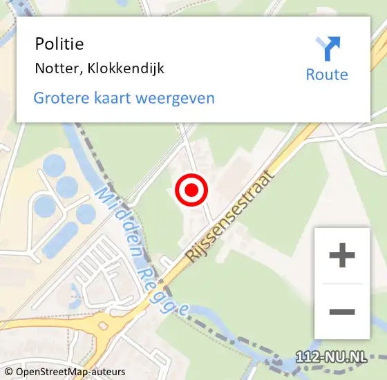 Locatie op kaart van de 112 melding: Politie Notter, Klokkendijk op 13 januari 2022 06:39