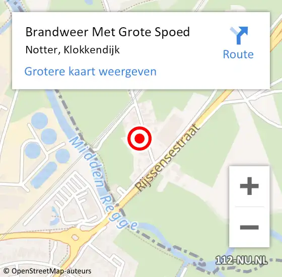 Locatie op kaart van de 112 melding: Brandweer Met Grote Spoed Naar Notter, Klokkendijk op 13 januari 2022 06:40