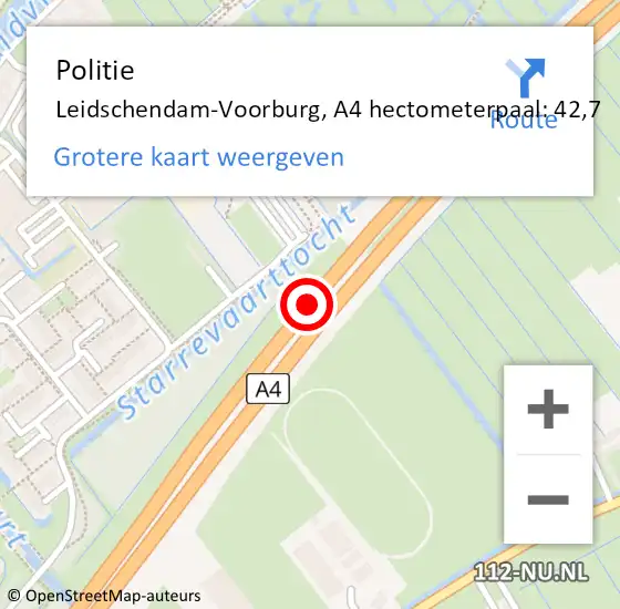 Locatie op kaart van de 112 melding: Politie Leidschendam-Voorburg, A4 hectometerpaal: 42,7 op 13 januari 2022 07:33
