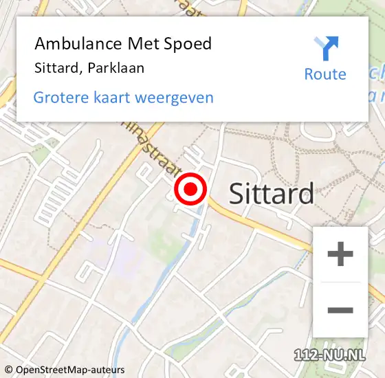 Locatie op kaart van de 112 melding: Ambulance Met Spoed Naar Sittard, Parklaan op 13 januari 2022 07:53