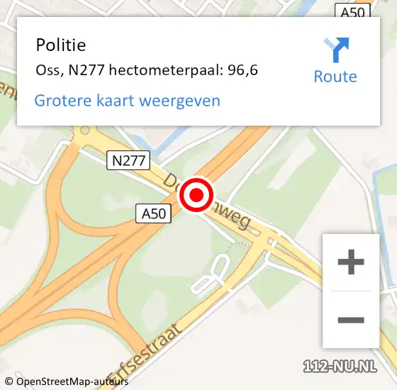 Locatie op kaart van de 112 melding: Politie Oss, N277 hectometerpaal: 96,6 op 13 januari 2022 08:33