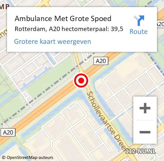 Locatie op kaart van de 112 melding: Ambulance Met Grote Spoed Naar Rotterdam, A20 hectometerpaal: 39,5 op 13 januari 2022 08:49
