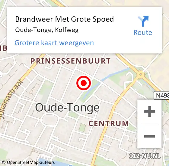 Locatie op kaart van de 112 melding: Brandweer Met Grote Spoed Naar Oude-Tonge, Kolfweg op 13 januari 2022 09:04