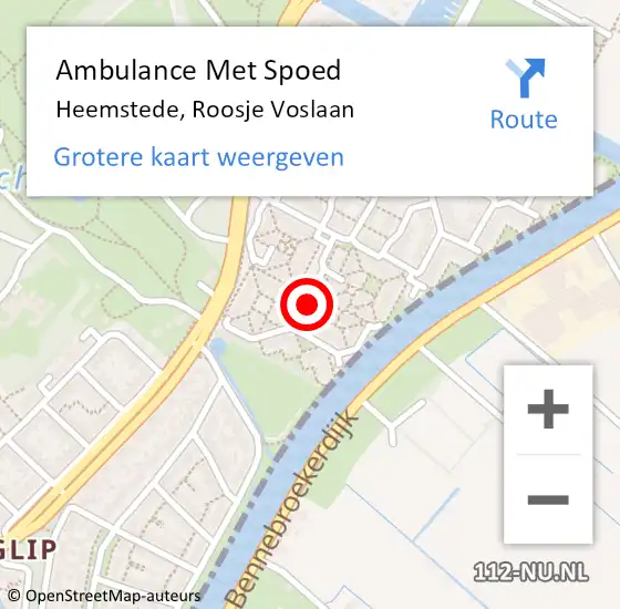 Locatie op kaart van de 112 melding: Ambulance Met Spoed Naar Heemstede, Roosje Voslaan op 13 januari 2022 09:07