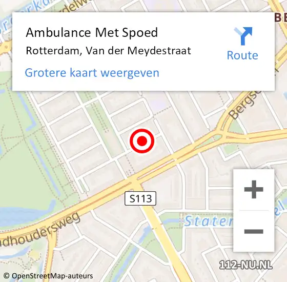 Locatie op kaart van de 112 melding: Ambulance Met Spoed Naar Rotterdam, Van der Meydestraat op 13 januari 2022 09:13