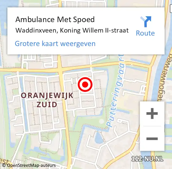 Locatie op kaart van de 112 melding: Ambulance Met Spoed Naar Waddinxveen, Koning Willem II-straat op 13 januari 2022 09:21