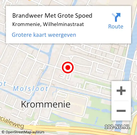 Locatie op kaart van de 112 melding: Brandweer Met Grote Spoed Naar Krommenie, Wilhelminastraat op 13 januari 2022 09:30