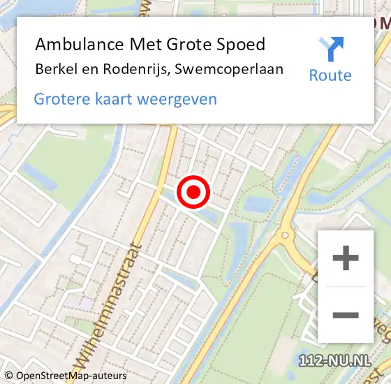 Locatie op kaart van de 112 melding: Ambulance Met Grote Spoed Naar Berkel en Rodenrijs, Swemcoperlaan op 13 januari 2022 09:51