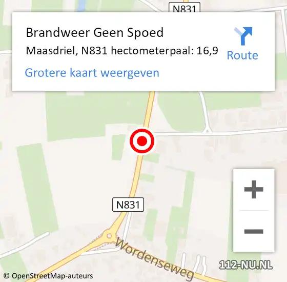 Locatie op kaart van de 112 melding: Brandweer Geen Spoed Naar Maasdriel, N831 hectometerpaal: 16,9 op 13 januari 2022 10:11