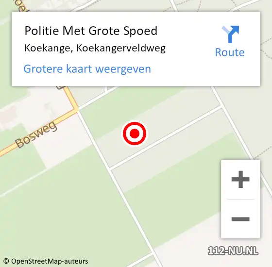 Locatie op kaart van de 112 melding: Politie Met Grote Spoed Naar Koekange, Koekangerveldweg op 13 januari 2022 10:18