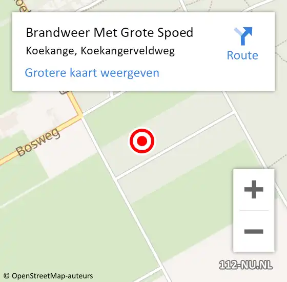 Locatie op kaart van de 112 melding: Brandweer Met Grote Spoed Naar Koekange, Koekangerveldweg op 13 januari 2022 10:18