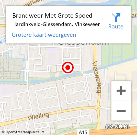 Locatie op kaart van de 112 melding: Brandweer Met Grote Spoed Naar Hardinxveld-Giessendam, Vinkeweer op 13 januari 2022 10:27