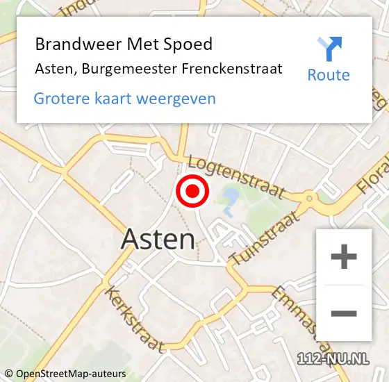 Locatie op kaart van de 112 melding: Brandweer Met Spoed Naar Asten, Burgemeester Frenckenstraat op 13 januari 2022 11:06