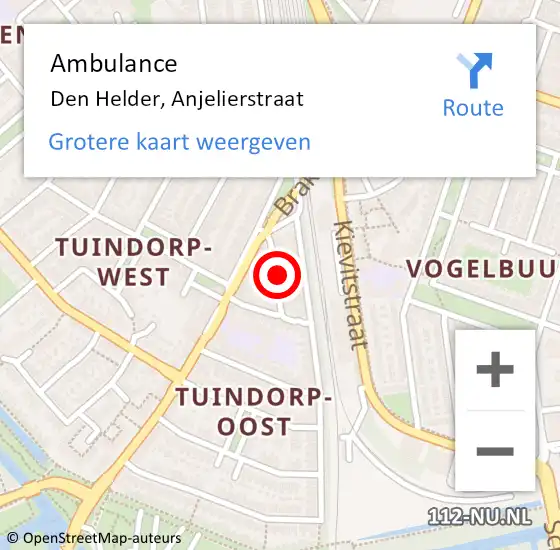 Locatie op kaart van de 112 melding: Ambulance Den Helder, Anjelierstraat op 13 januari 2022 11:07