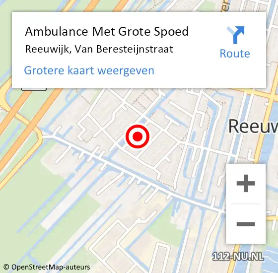 Locatie op kaart van de 112 melding: Ambulance Met Grote Spoed Naar Reeuwijk, Van Beresteijnstraat op 13 januari 2022 11:13