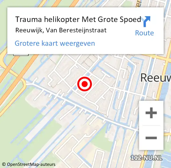 Locatie op kaart van de 112 melding: Trauma helikopter Met Grote Spoed Naar Reeuwijk, Van Beresteijnstraat op 13 januari 2022 11:16