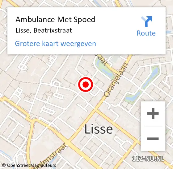 Locatie op kaart van de 112 melding: Ambulance Met Spoed Naar Lisse, Beatrixstraat op 13 januari 2022 11:44
