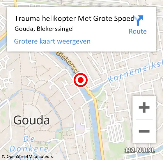 Locatie op kaart van de 112 melding: Trauma helikopter Met Grote Spoed Naar Gouda, Blekerssingel op 13 januari 2022 12:00