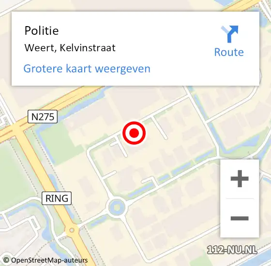 Locatie op kaart van de 112 melding: Politie Weert, Kelvinstraat op 13 januari 2022 12:19