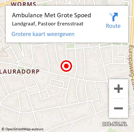 Locatie op kaart van de 112 melding: Ambulance Met Grote Spoed Naar Landgraaf, Pastoor Erensstraat op 5 juli 2014 07:47