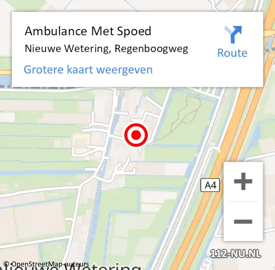 Locatie op kaart van de 112 melding: Ambulance Met Spoed Naar Nieuwe Wetering, Regenboogweg op 13 januari 2022 13:07