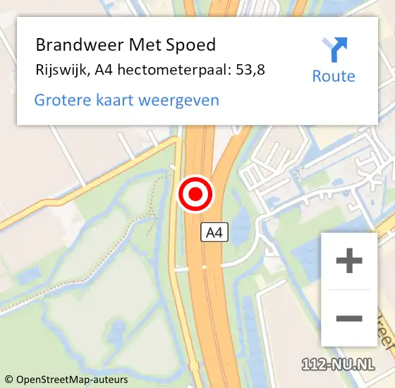 Locatie op kaart van de 112 melding: Brandweer Met Spoed Naar Rijswijk, A4 hectometerpaal: 53,8 op 13 januari 2022 13:21