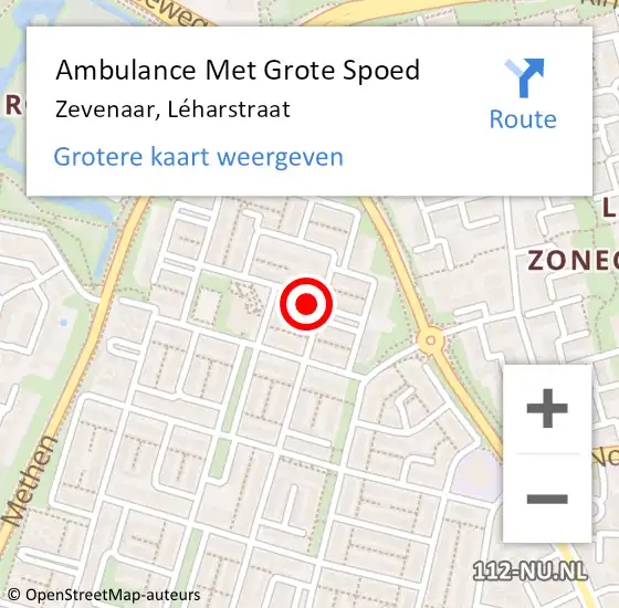 Locatie op kaart van de 112 melding: Ambulance Met Grote Spoed Naar Zevenaar, Léharstraat op 13 januari 2022 13:38