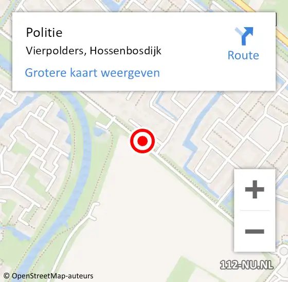 Locatie op kaart van de 112 melding: Politie Vierpolders, Hossenbosdijk op 13 januari 2022 13:38