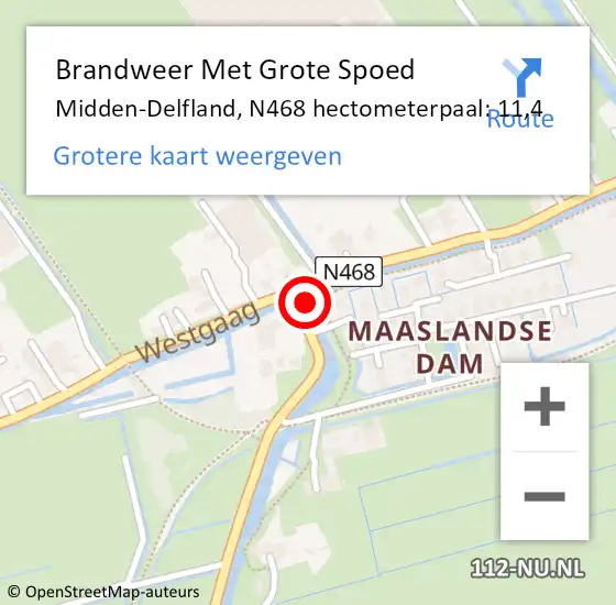 Locatie op kaart van de 112 melding: Brandweer Met Grote Spoed Naar Midden-Delfland, N468 hectometerpaal: 11,4 op 13 januari 2022 13:51