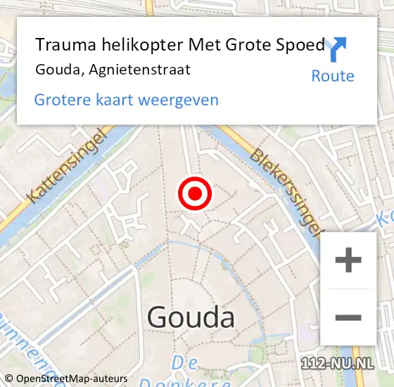 Locatie op kaart van de 112 melding: Trauma helikopter Met Grote Spoed Naar Gouda, Agnietenstraat op 13 januari 2022 13:55