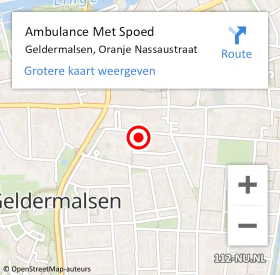 Locatie op kaart van de 112 melding: Ambulance Met Spoed Naar Geldermalsen, Oranje Nassaustraat op 13 januari 2022 14:14