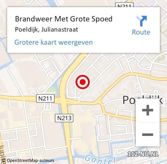 Locatie op kaart van de 112 melding: Brandweer Met Grote Spoed Naar Poeldijk, Julianastraat op 13 januari 2022 14:44