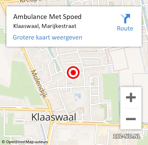 Locatie op kaart van de 112 melding: Ambulance Met Spoed Naar Klaaswaal, Marijkestraat op 13 januari 2022 14:47